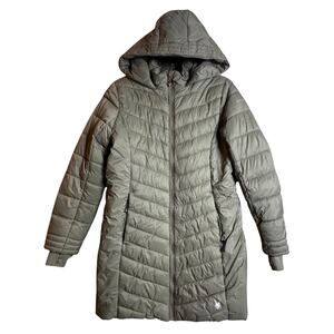 Spyder Boundless Hooded Full Zip Puffer Parka Jacket Youth XL Womens XS Olive